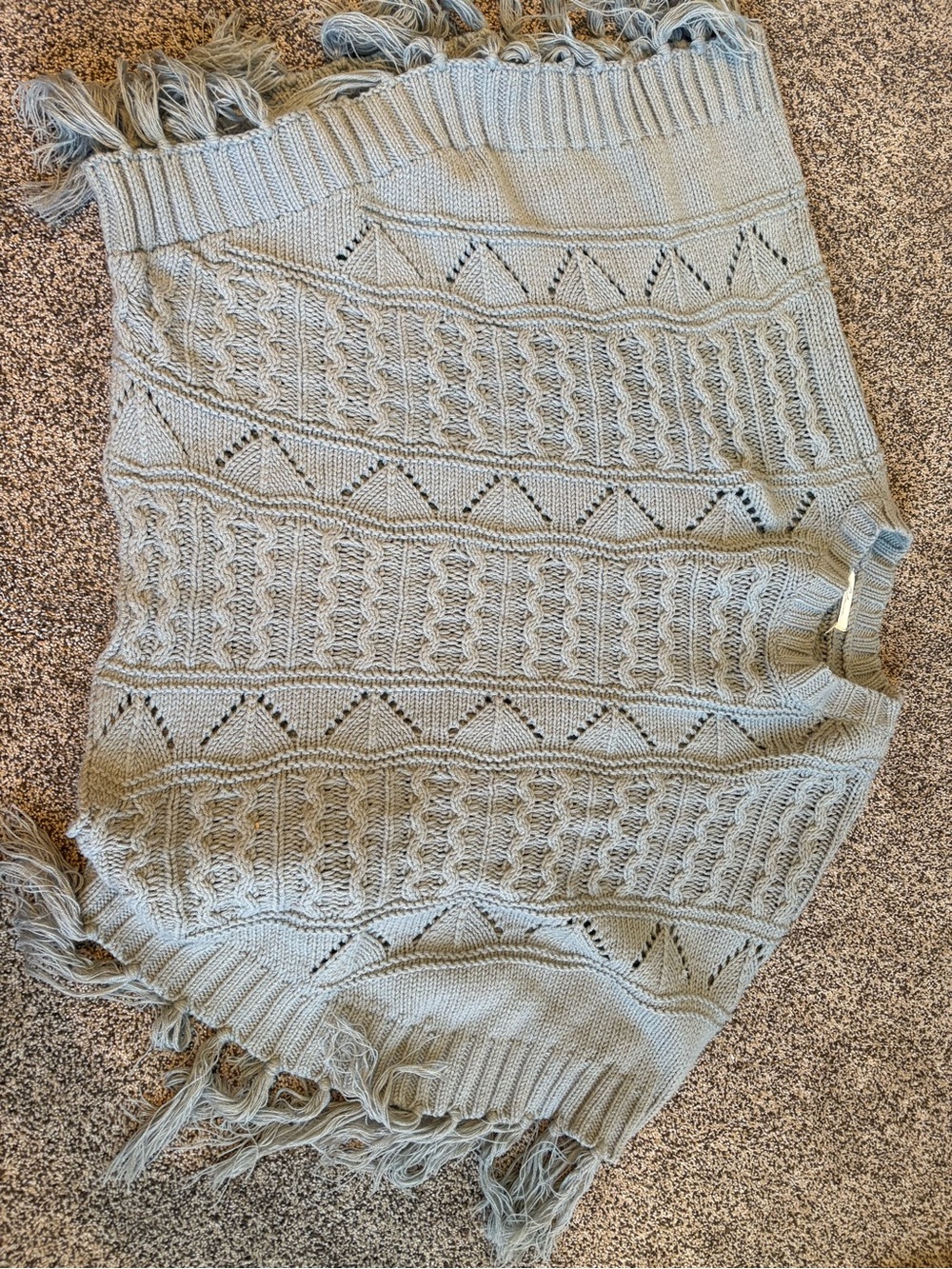 Elan Pale Blue Cable Knit Fringe Poncho